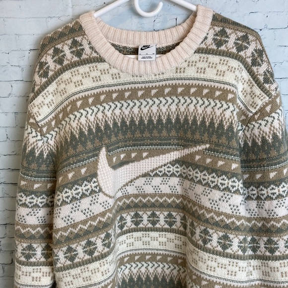 Nike Life Fair Isle Cable Knit Crewneck Sweater Orewood Brown FZ0125-105 Sz XL - Picture 9 of 16
